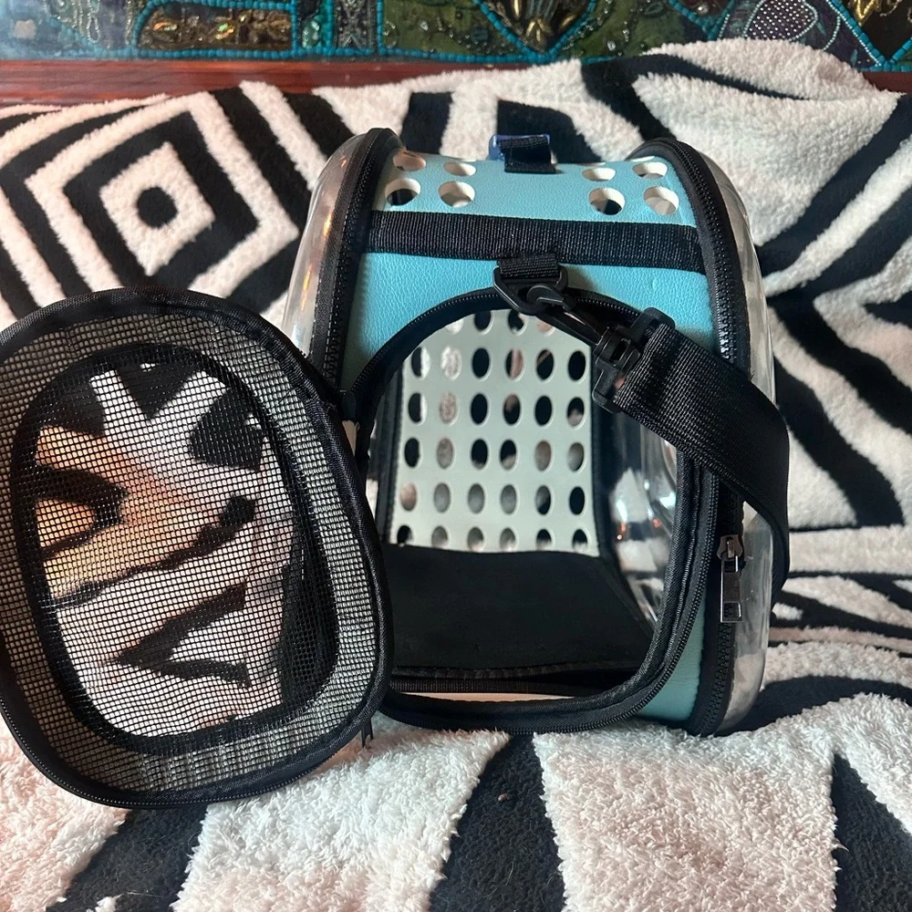 Transparent Bubble Front Pet Carrier - Light Blue